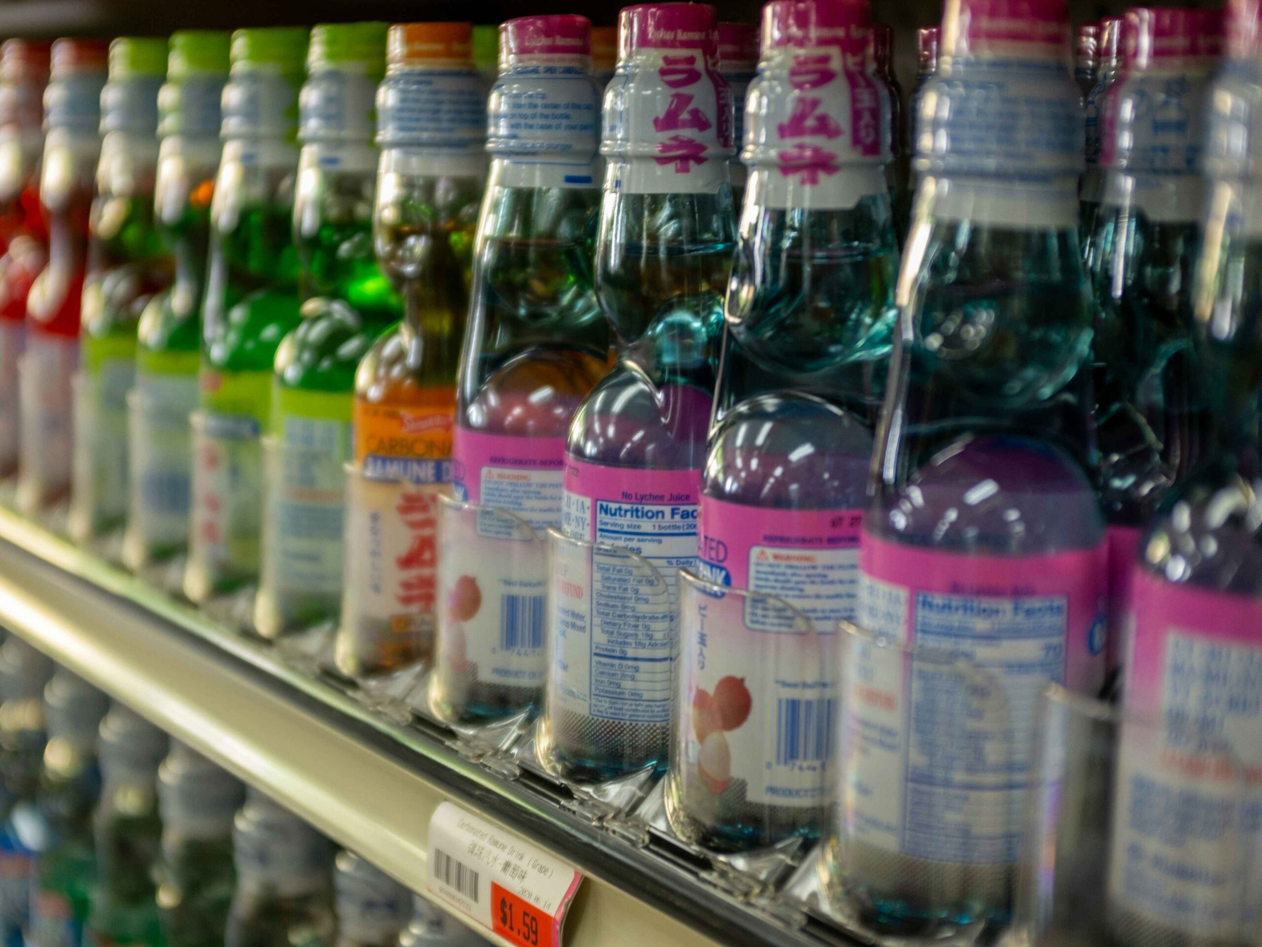 Ramune Marble Soda - 1 A row of the famous Japanese ramune marble soda.
