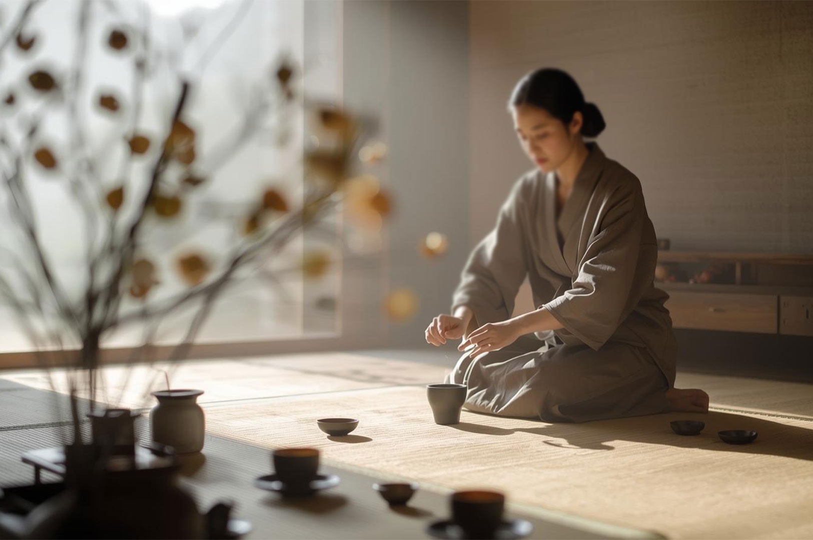 Top-down close-up view of traditional Japanese Matcha green tea with rich green foam in a ceramic bowl.