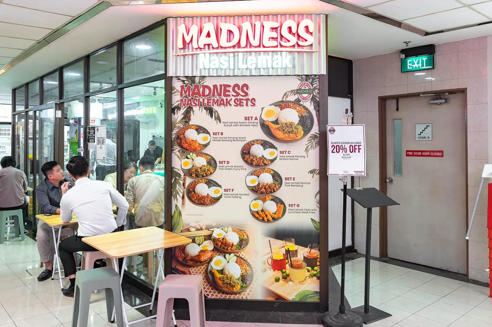 Madness Nasi Lemak at Fortune Centre serving popular nasi lemak sets with sambal, fried chicken, and Malaysian flavors.