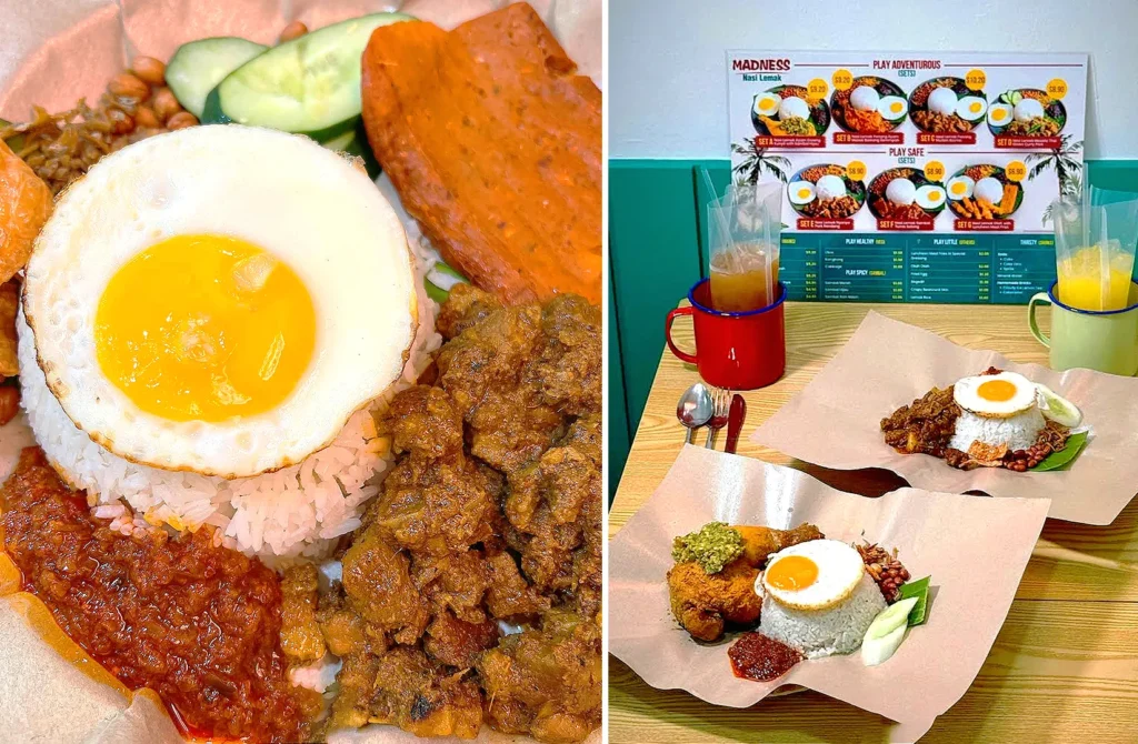 Madness Nasi Lemak signature nasi lemak sets with fried chicken and curry