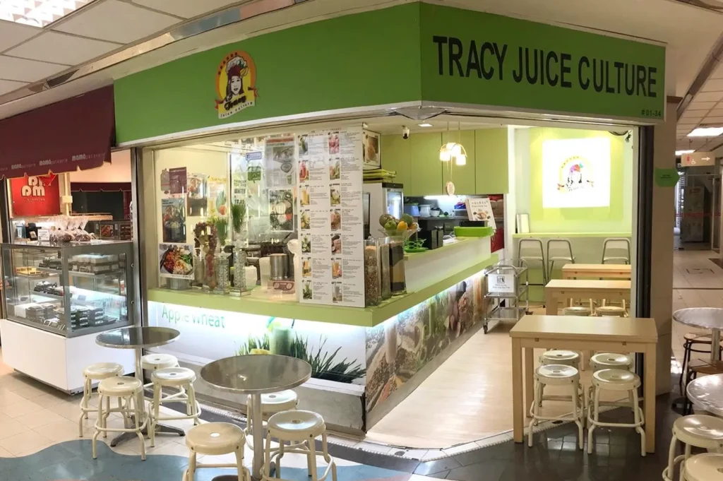 Tracy Juice Culture at Fortune Centre serving fresh fruit juices, healthy smoothies, and vegetarian-friendly drinks in Singapore.
