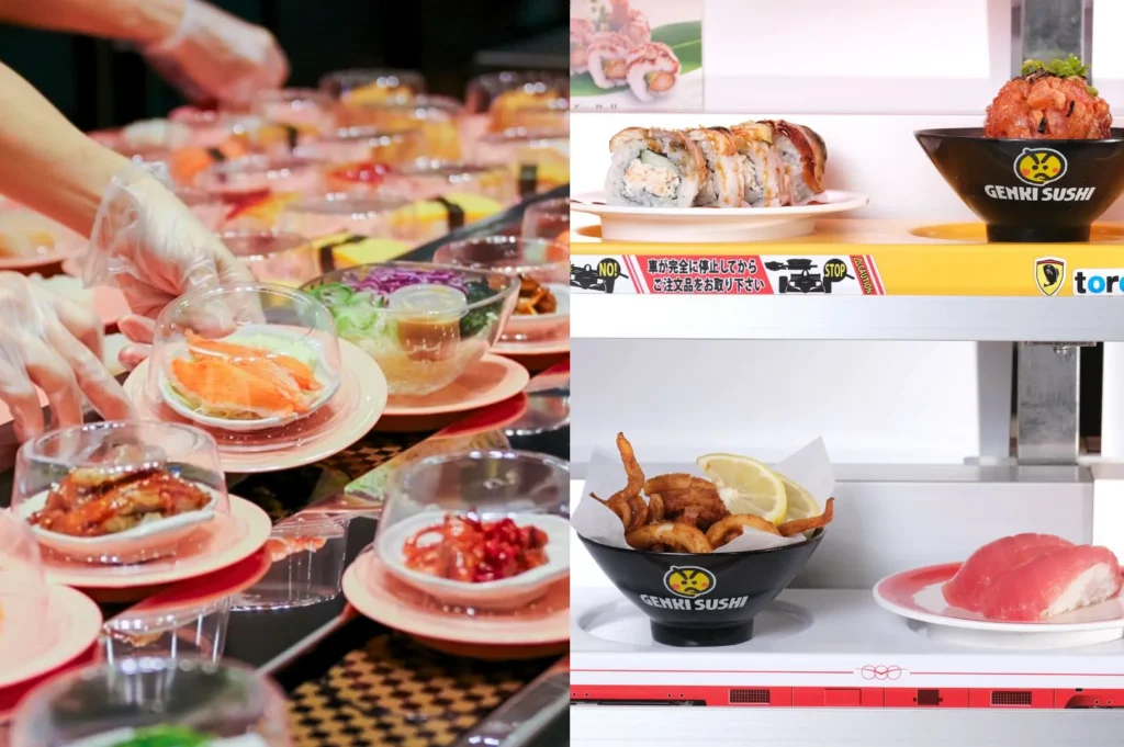 Conveyor belt sushi restaurant preparing and serving fresh Japanese dishes in Singapore