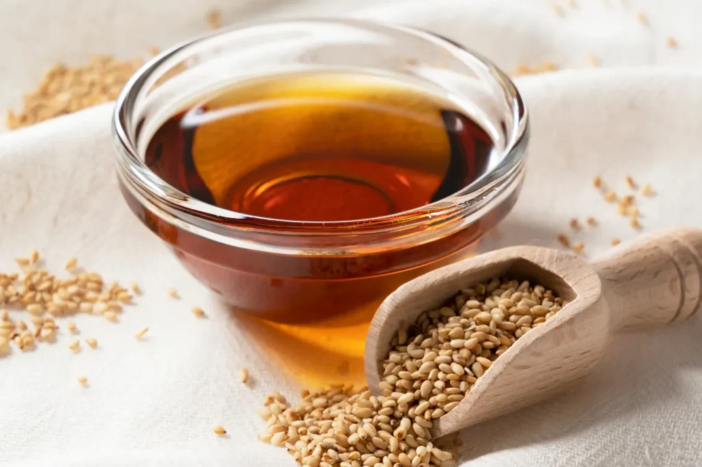 Sesame oil with roasted sesame seeds.