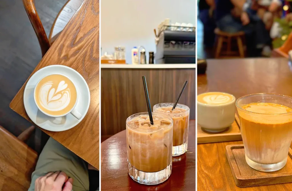 Flip Coffee Roasters latte, iced coffee and cozy café interior in Singapore