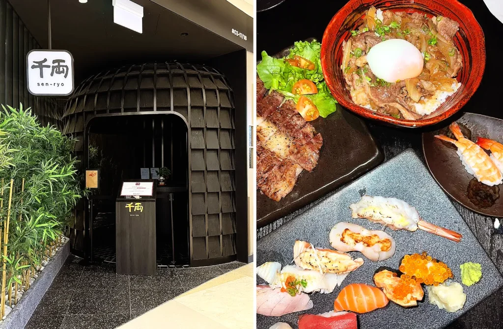 Premium sushi and sashimi platter at Sen-ryo Singapore with fresh seafood, wagyu beef rice bowl, and Japanese specialties.
