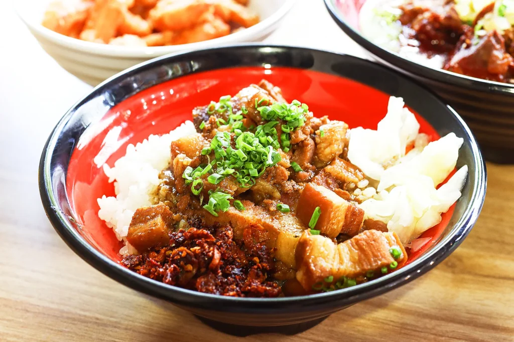 Taiwanese braised pork rice bowl with chili