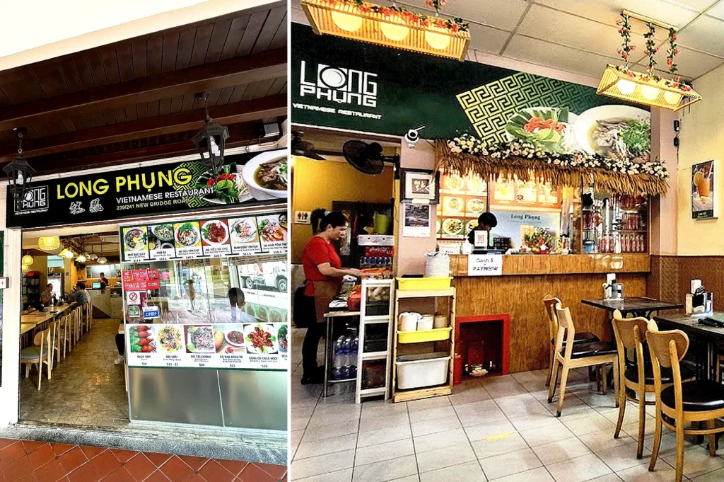 Long Phung Vietnamese Cuisine Singapore restaurant exterior and welcoming interior with authentic Vietnamese décor and casual dining atmosphere.