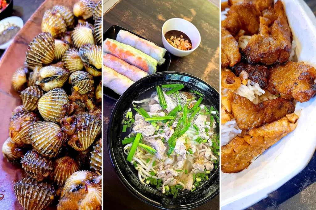 Vietnamese seafood, beef pho, fresh spring rolls, and grilled chicken rice served at Long Phung Vietnamese Cuisine Singapore.