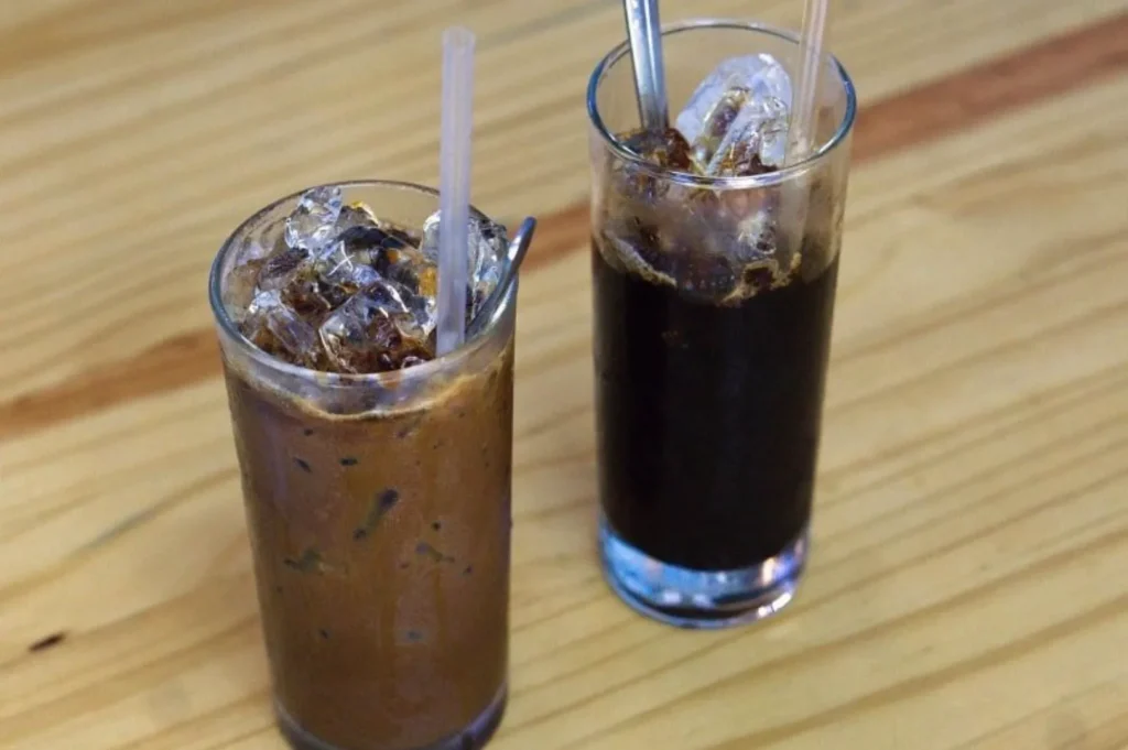 Vietnamese iced milk coffee and traditional black iced coffee served fresh at Co Hai Banh Mi Singapore.