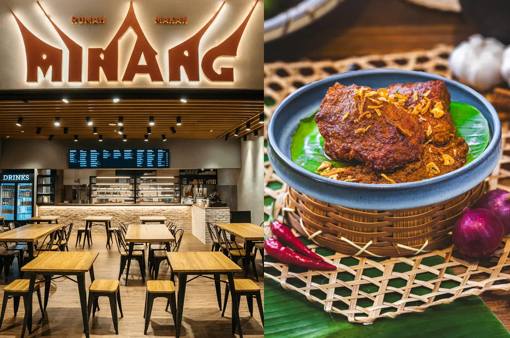 Rumah Makan Minang halal nasi padang restaurant interior and authentic Indonesian beef rendang