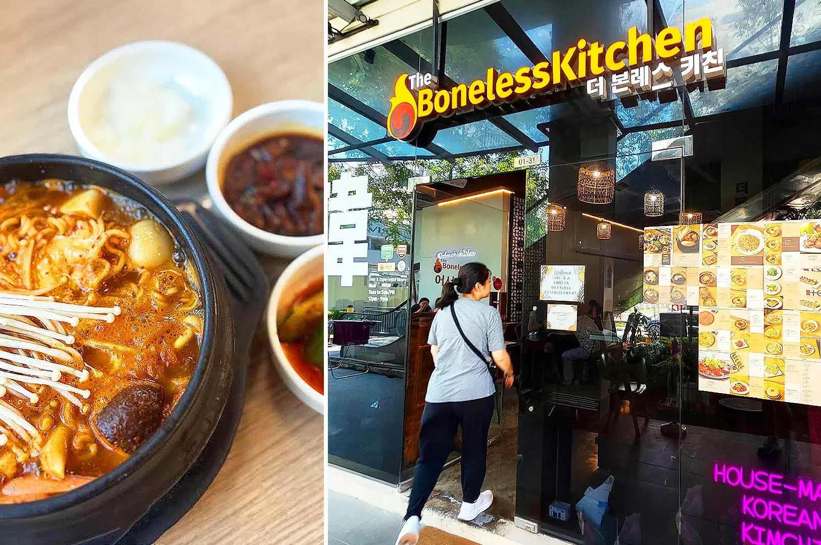 The Boneless Kitchen Singapore exterior with Korean vegetarian food and restaurant entrance at The Commerze @ Irving.