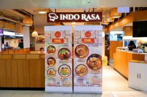 Indo Rasa Singapore restaurant exterior with Indonesian food menu displays and dining counter