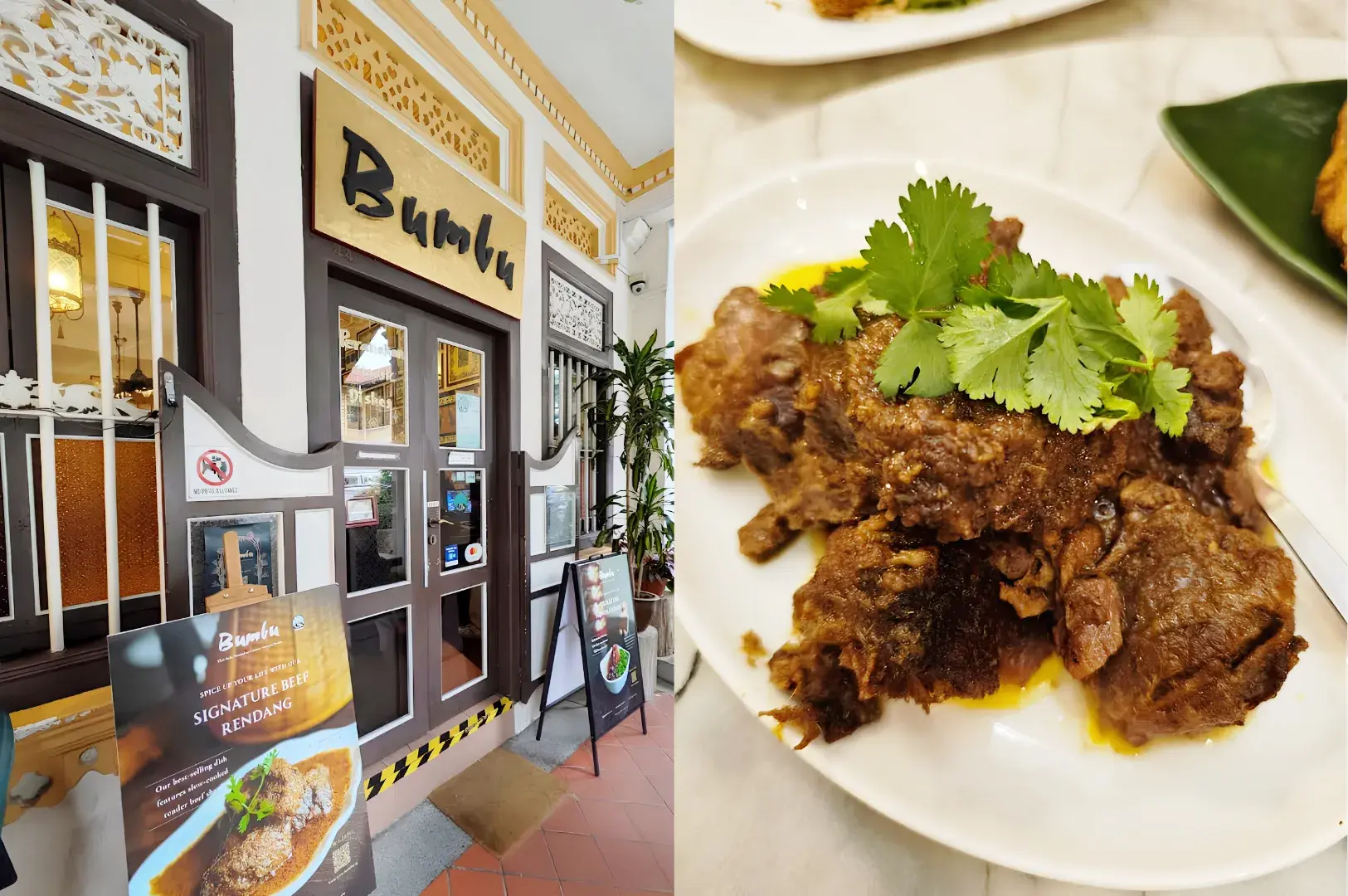 Bumbu halal Indonesian restaurant in Singapore with signature beef rendang and heritage Kampong Glam shophouse exterior