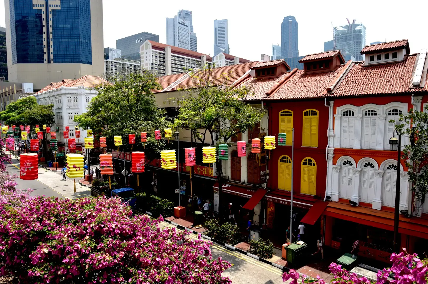 Tiong Shian Porridge Centre Chinatown Singapore heritage shophouses with colorful lanterns and traditional streetscape