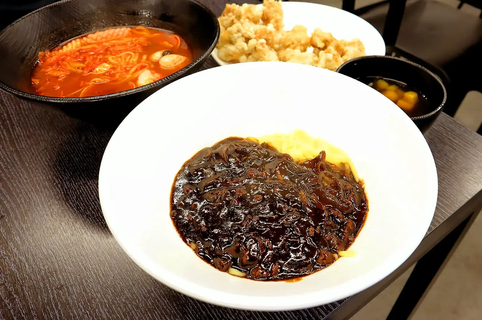 Meokja by Jungga Singapore Korean jajangmyeon noodles with crispy fried chicken and side dish