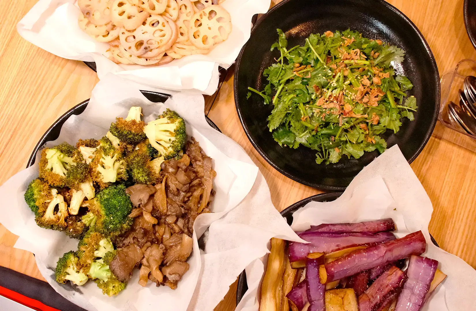 Soup Curry by Ki-setsu Singapore side dishes with lotus root chips, broccoli, mushrooms, eggplant and coriander salad