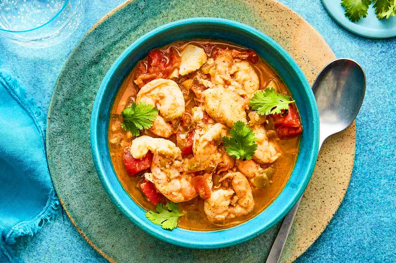 Singapore seafood soup bowl with prawns, squid, vegetables and rich flavorful broth