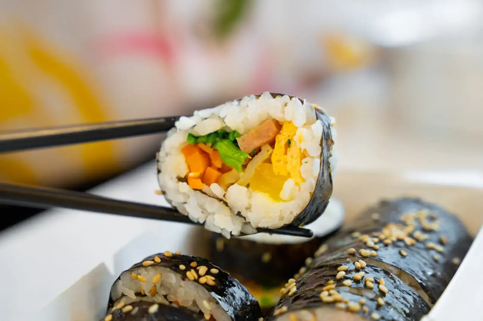 Seoul Bunsik Funan kimbap filled with vegetables and Korean-style ingredients