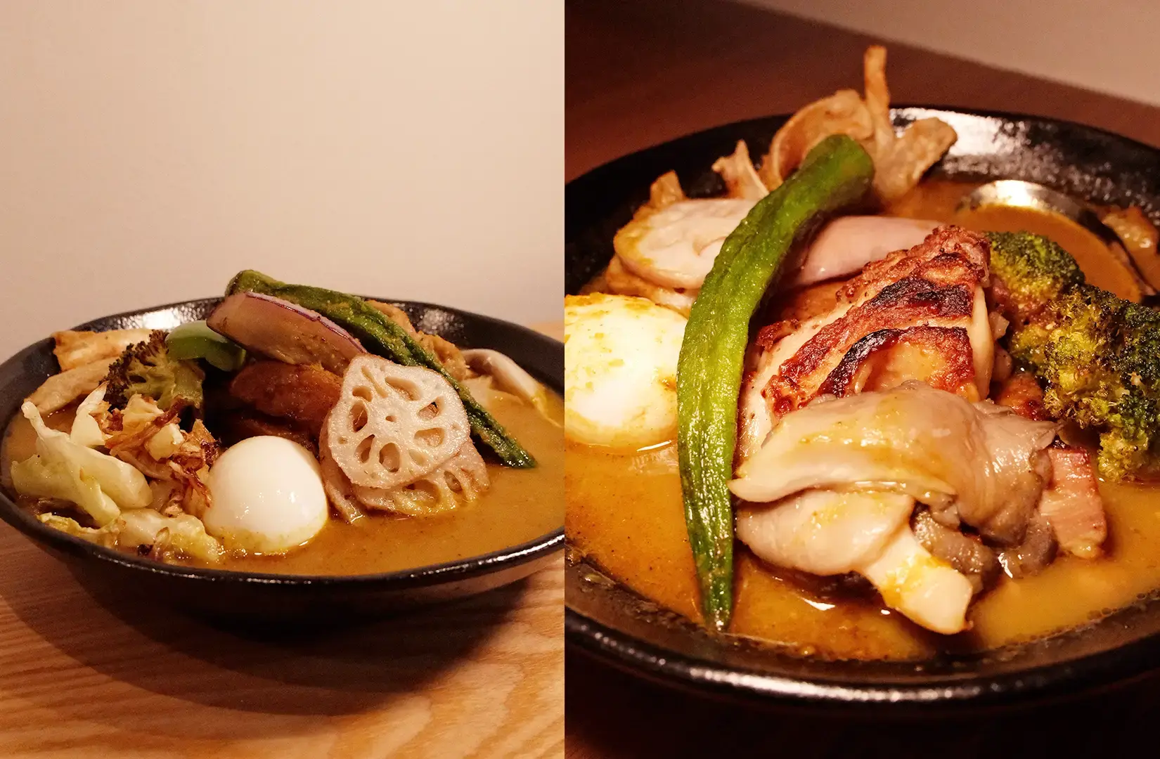 Soup Curry by Ki-setsu Singapore soup curry dishes featuring chicken, vegetables, lotus root and soft-boiled egg