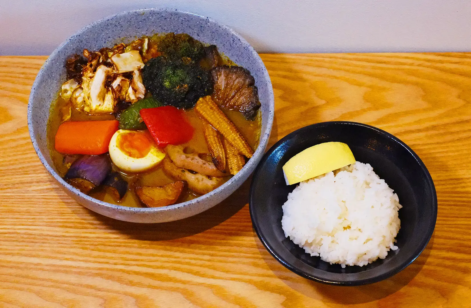 Soup Curry by Ki-setsu Singapore vegetable soup curry with beef, broccoli, egg, carrots and Japanese rice