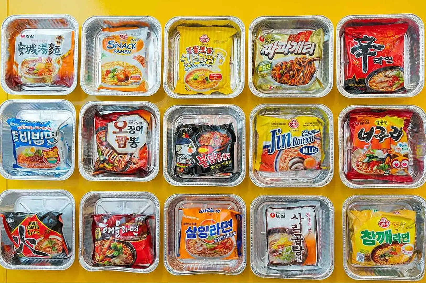 Korean instant ramen selection featuring popular Korean noodle brands and flavors
