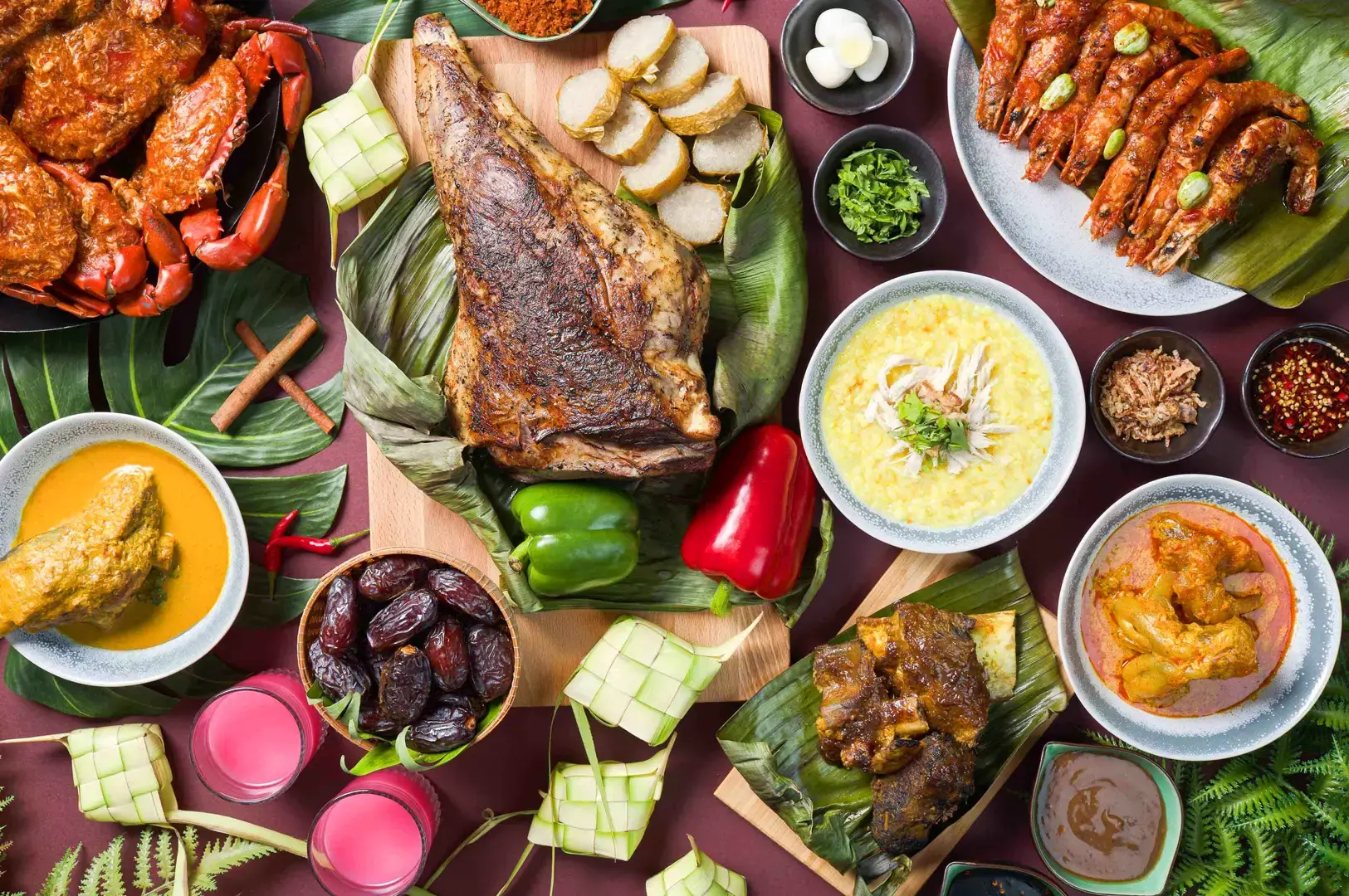 Kintamani Singapore Indonesian buffet spread featuring grilled fish, prawns, crab, curries, and traditional side dishes